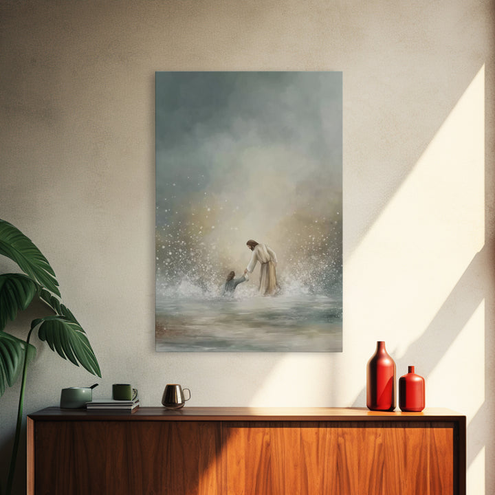 Rescued by Grace – Framed Canvas Print – Jesus Painting – Christian Art Canvas – Christian Wall Art – Christian Gift Ideas – Christian Art