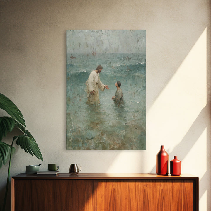 Waves Of Faith | Framed Canvas Print | Jesus Canvas Art | Christian Wall Art | Large Jesus Painting | Christian Art Print | Christian Decor