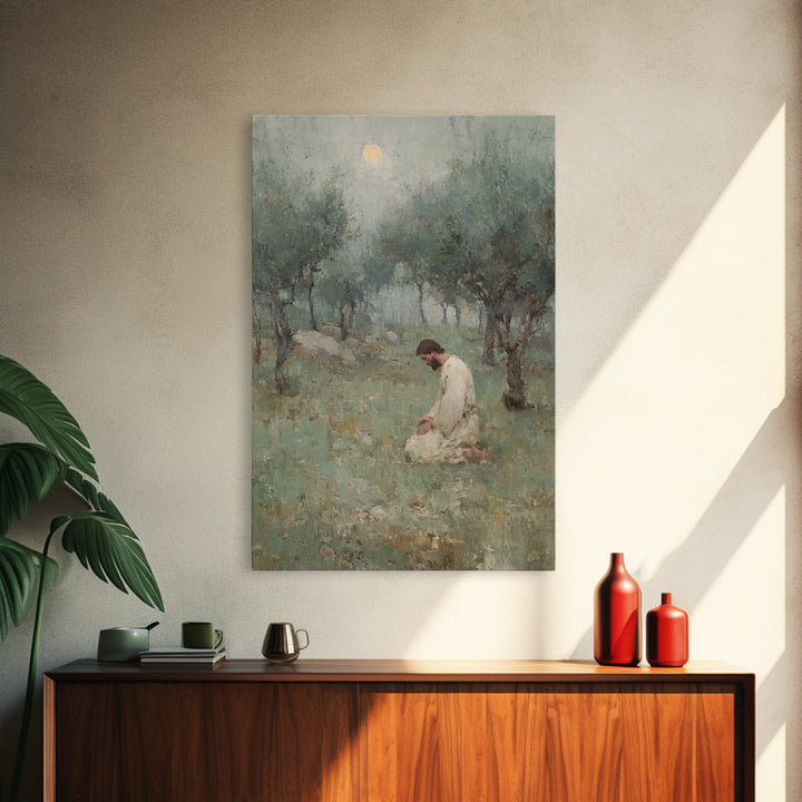 Garden Of Prayer – Framed Canvas Print – Christian Art Work – Jesus Painting – Christian Wall Art – Subtle Christian Art – Christian Decora