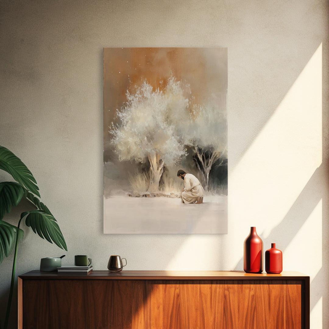 Silent Grove Light | Framed Canvas Print | Christian Art Canvas | Jesus Painting | Minimalist Christian Art | Christian Wall Art | Christia