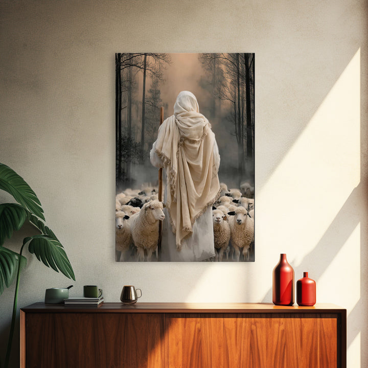 Guardian Of The Flock – Framed Canvas Print – Jesus Painting – Christian Wall Art – Large Jesus Painting – Christian Art Canvas – Christian