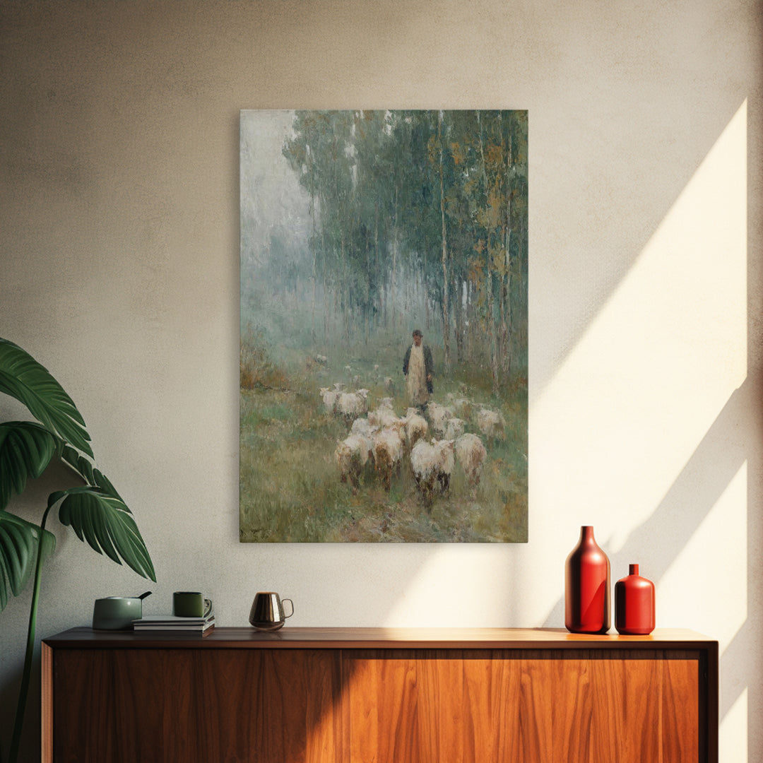 Peaceful Field Journey | Framed Canvas Print | Christian Art Canvas | Christian Painting | Subtle Christian Art | Pastoral Scenery | Christ