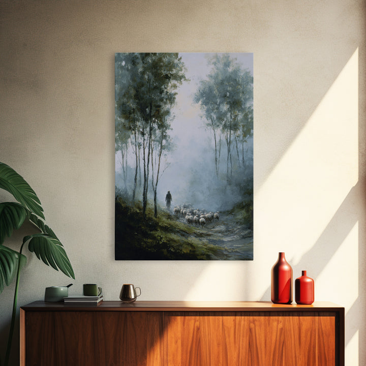 Silent Flock Journey – Framed Canvas Print – Christian Art Canvas – Christian Wall Art – Moody Christian Art – Jesus Painting – Christmas A
