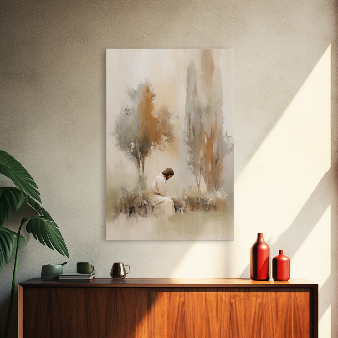 Stillness And Grace, Framed Canvas Print, Minimalist Christian Art, Christian Wall Art, Jesus Painting, Christian Art Print, Unique Christi
