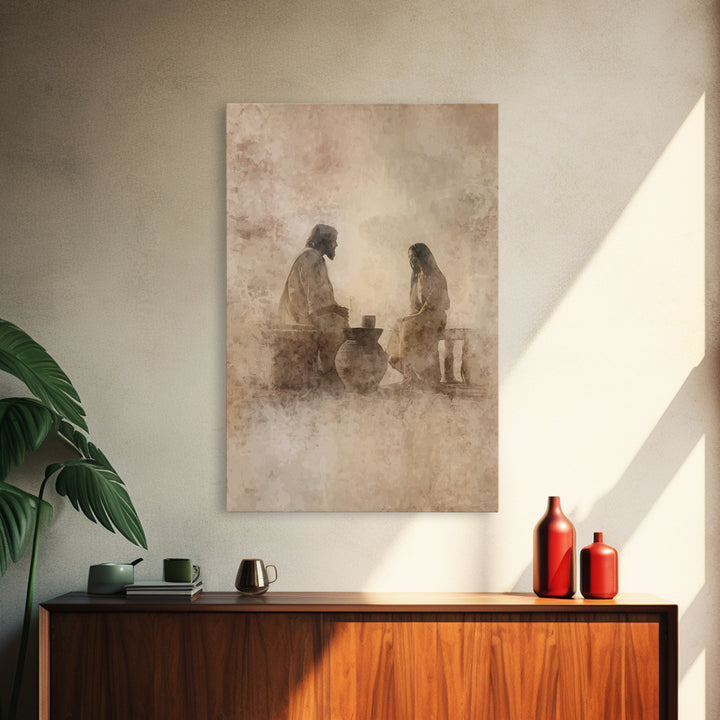 Quiet Well Meeting – Framed Canvas Print – Christian Wall Art – Christian Art Canvas – Jesus Painting – Modern Christian Art – Christian Gi