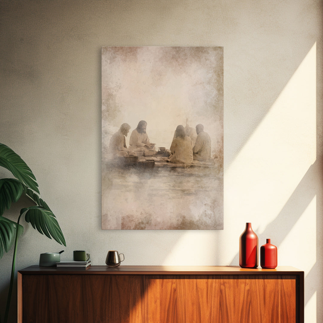 Evening Meal Peace – Framed Canvas Print – Christian Art Canvas – Christian Wall Art – Jesus Painting – Christian Decor – Moody Christian A