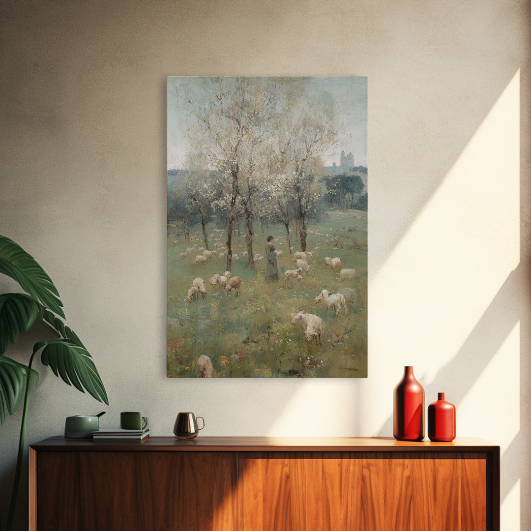 Spring Pasture Calm – Framed Canvas Print – Christian Art Canvas – Christian Wall Art – Christian Painting – Subtle Christian Art – Christi