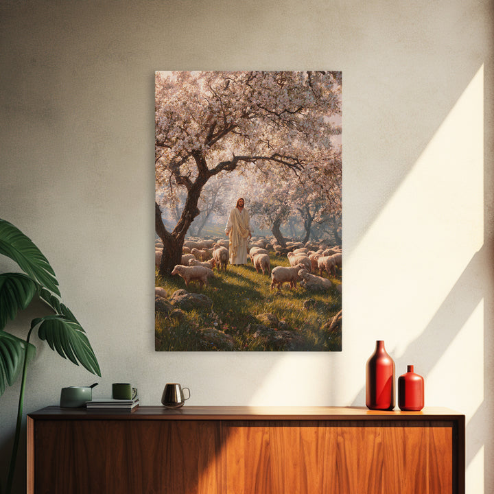 Orchard Flock Light, Framed Canvas Print, Christian Art Canvas, Jesus Painting, Christian Wall Art, Christian Art Prints, Christian Decor,