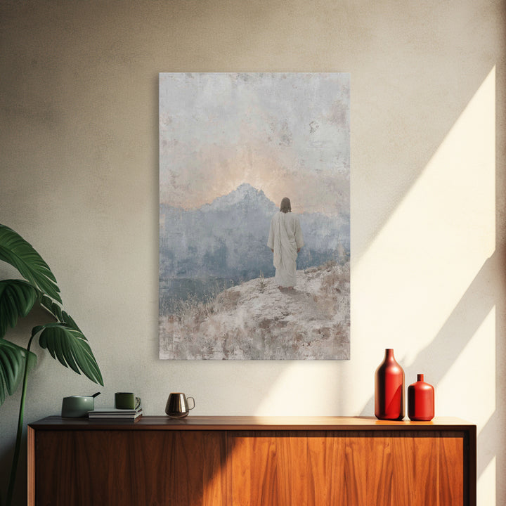 Mountain Dawn Hope | Framed Canvas Print | Christian Wall Art | Christian Art Canvas | Jesus Painting | Subtle Christian Art | Christian De