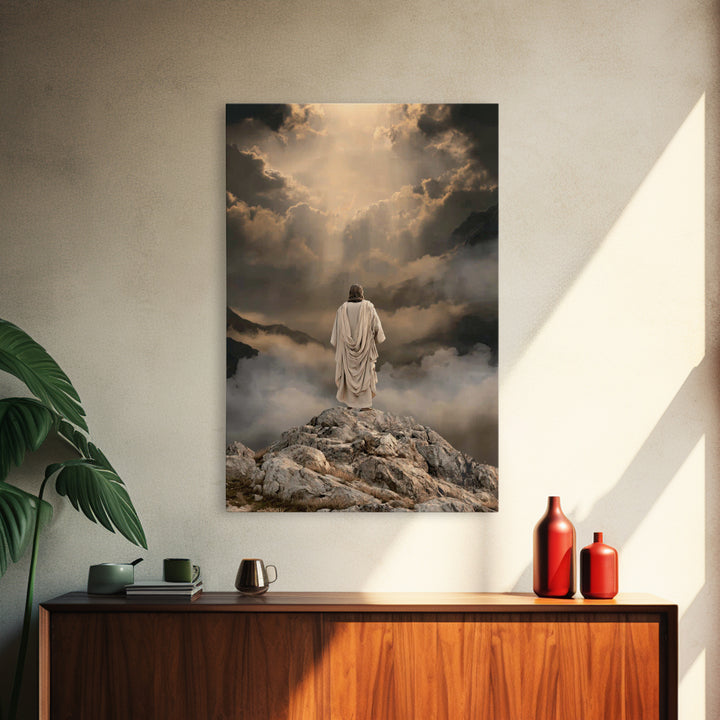 Summit Light Prayer, Framed Canvas Print, Christian Art Canvas, Christian Wall Art, Jesus Painting, Moody Christian Art, Christian Decor, C