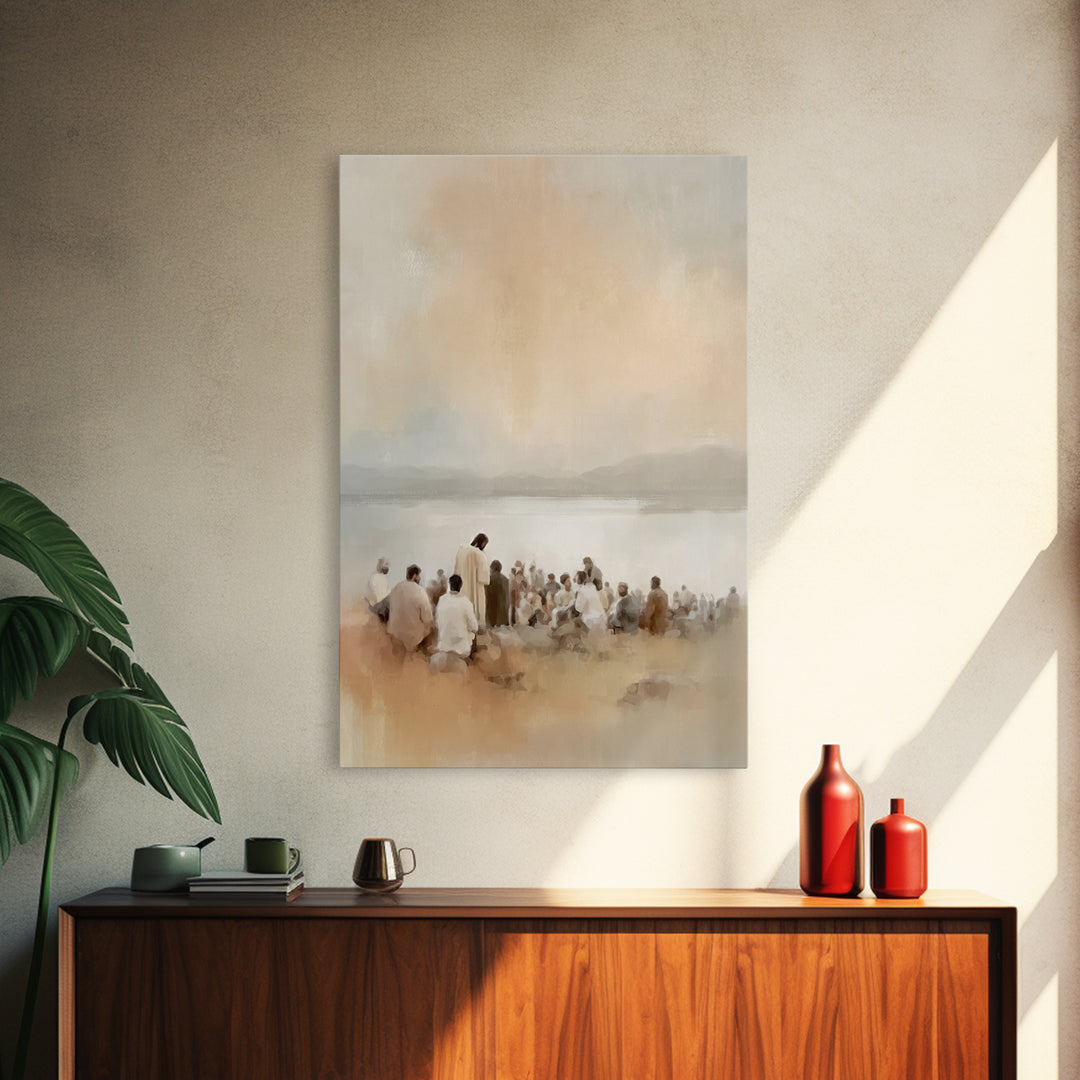 Shoreline Teaching Light | Framed Canvas Print | Christian Art Canvas | Christian Wall Art | Jesus Painting | Christian Art | Christian Dec