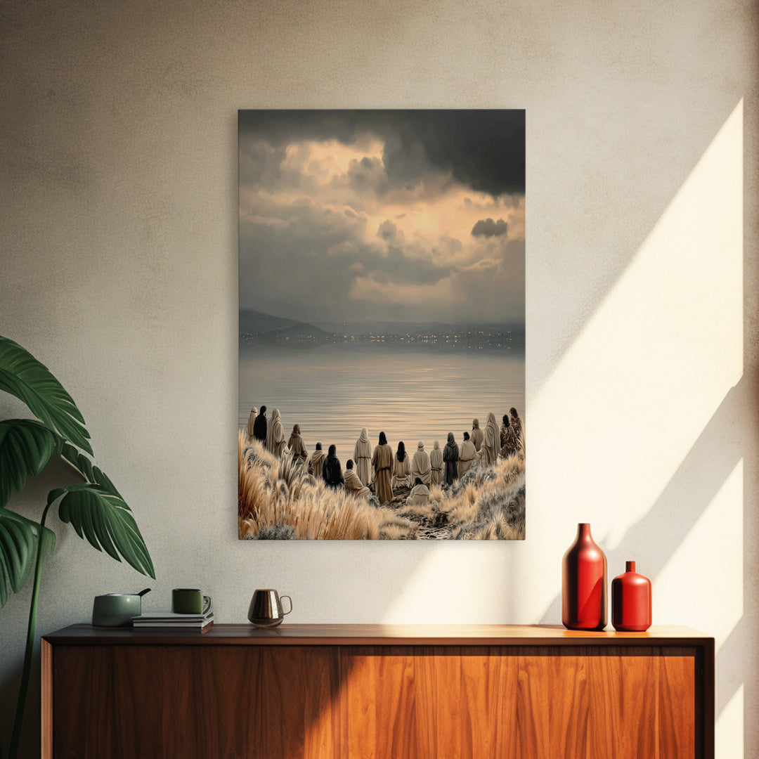 Twilight Gathering Calm, Framed Canvas Print, Christian Art Canvas, Christian Wall Art, Jesus Painting, Christian Art, Christian Decor, Moo