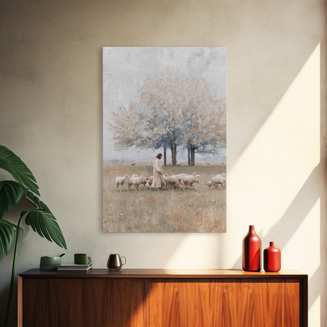 Pastoral Shepherd Path | Framed Canvas Print | Jesus Painting | Christian Wall Art | Christian Art Canvas | Christian Decor | Large Christi