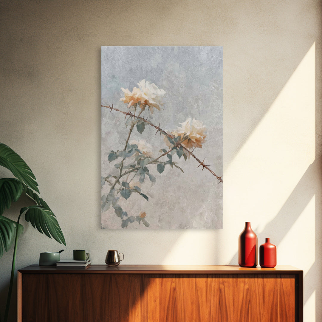 Thorn And Bloom – Framed Canvas Print – Christian Art Canvas – Christian Wall Art – Christian Painting – Christian Decor – Minimalist Chris