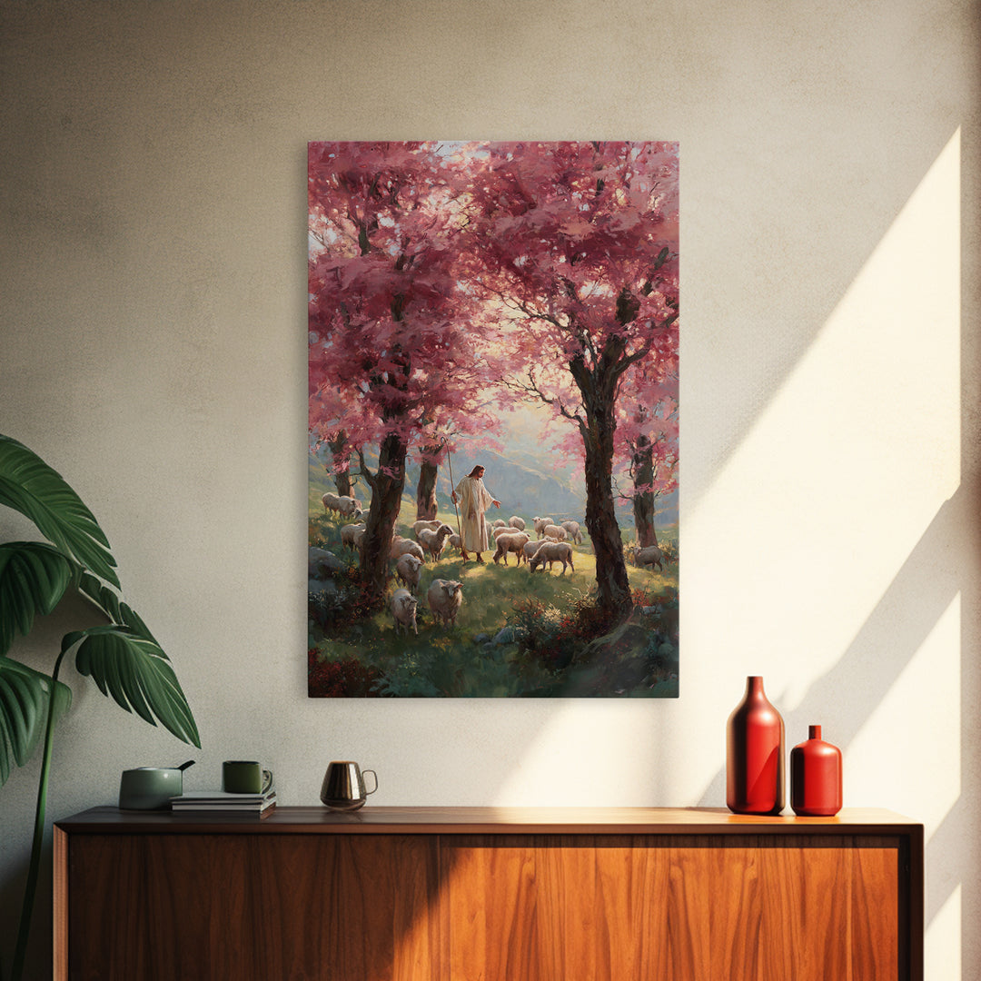 Valley Blossom Walk – Framed Canvas Print – Christian Art Canvas – Christian Wall Art – Jesus Painting – Christian Art Gift – Large Christi
