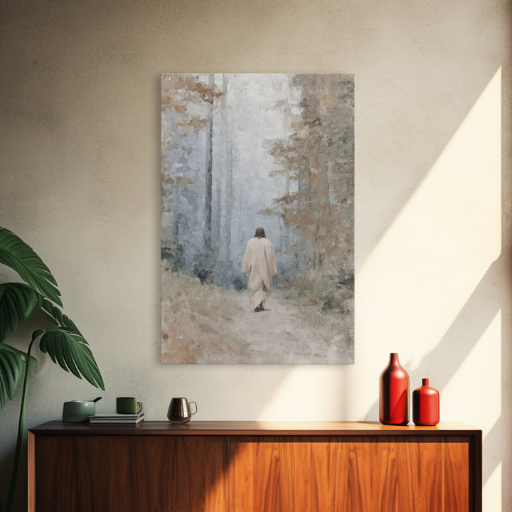 Misty Woodland Peace | Framed Canvas Print | Christian Wall Art | Minimalist Christian Art | Christian Art Canvas | Jesus Painting | Subtle