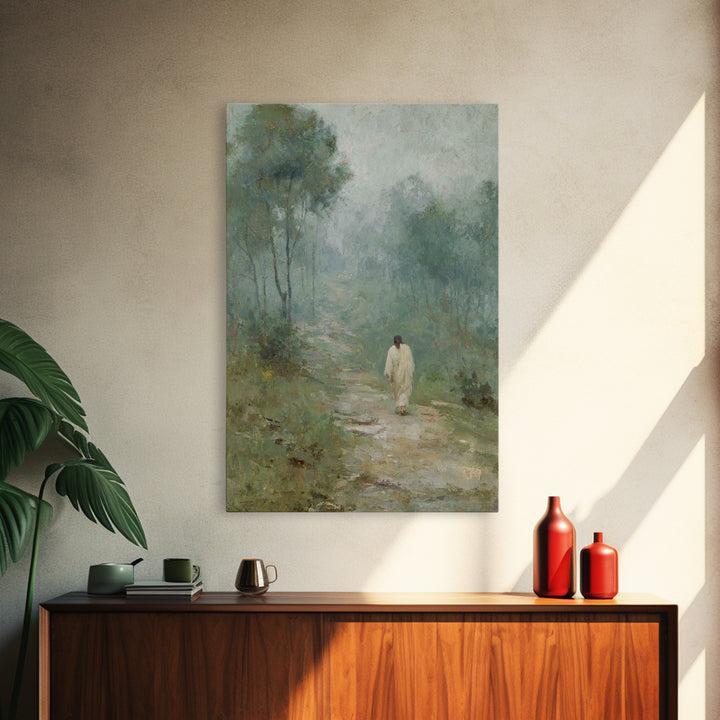 Quiet Morning Steps, Framed Canvas Print, Christian Art Canvas, Subtle Christian Art, Christian Wall Art, Jesus Painting, Christian Decor F