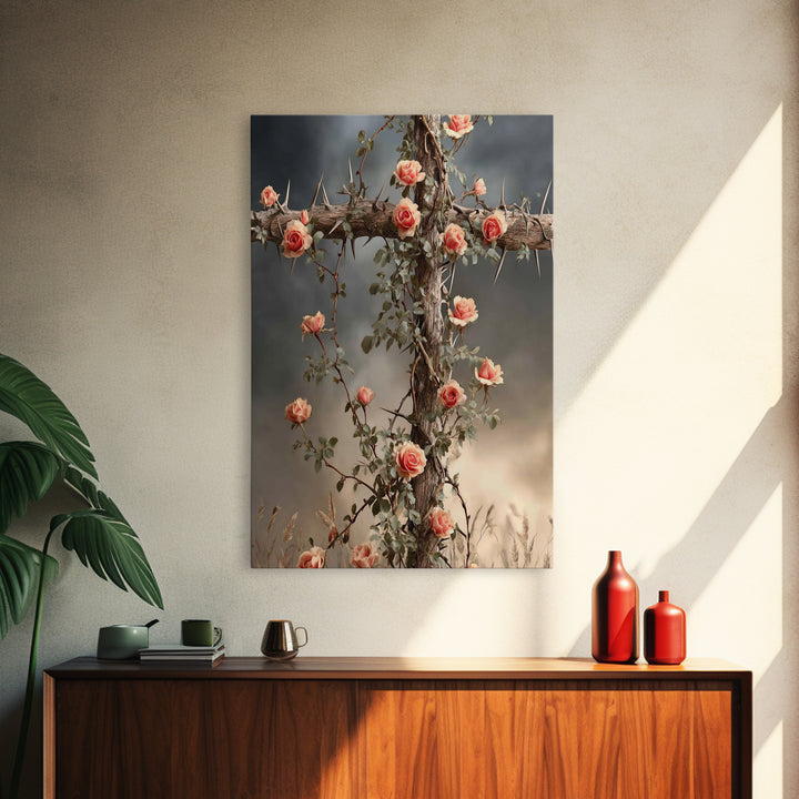 Cross Of Roses – Framed Canvas Print – Christian Wall Art – Christian Art Canvas – Christian Decoration – Christian Art Work – Christian Gi