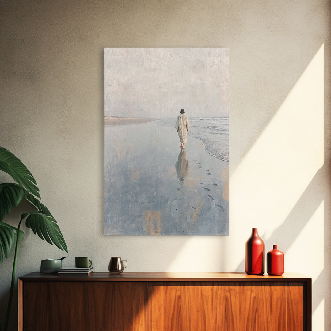 Walk Of Faith - Framed Canvas Print - Christian Wall Art - Jesus Painting - Christian Art Canvas - Minimalist Christian Art - Christian Dec