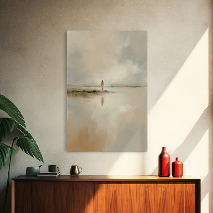 Shoreline Peace Walk - Framed Canvas Print - Christian Art Painting - Jesus Wall Art - Minimalist Christian Art - Christian Christmas Decor