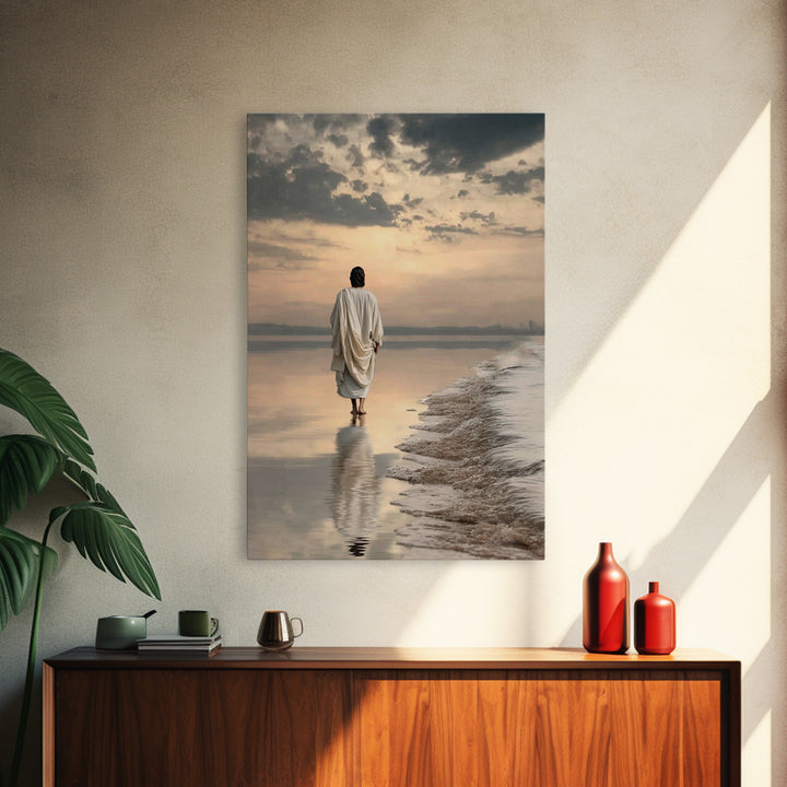 Footsteps Of Promise – Framed Canvas Print – Christian Wall Art – Jesus Painting – Christian Art Canvas – Modern Christian Art – Christian