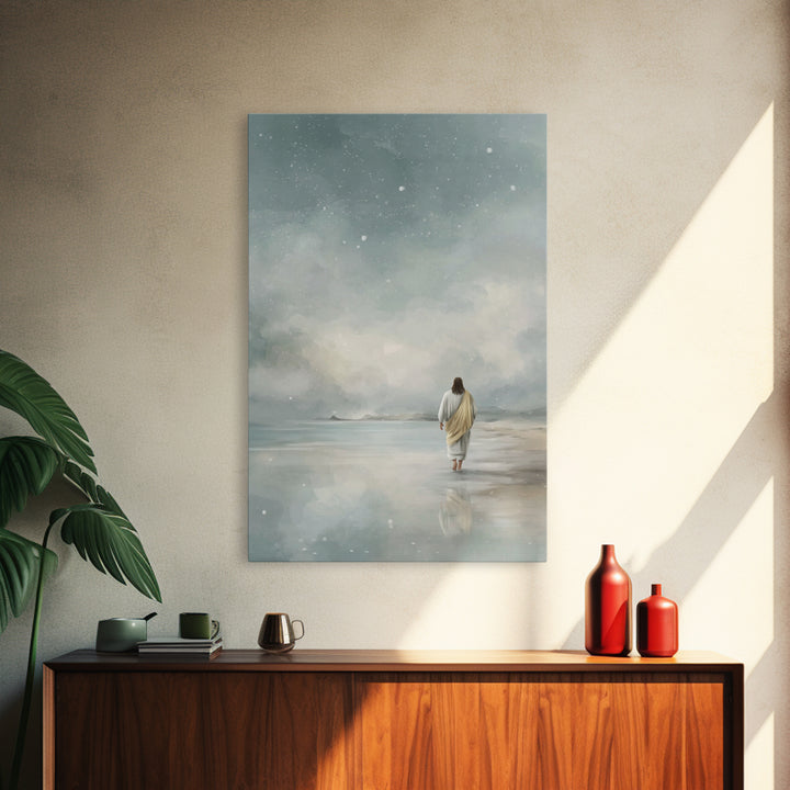 Snowy Shore Grace – Framed Canvas Print – Christian Art Canvas – Christian Wall Art – Subtle Christian Art – Jesus Painting – Christian Chr