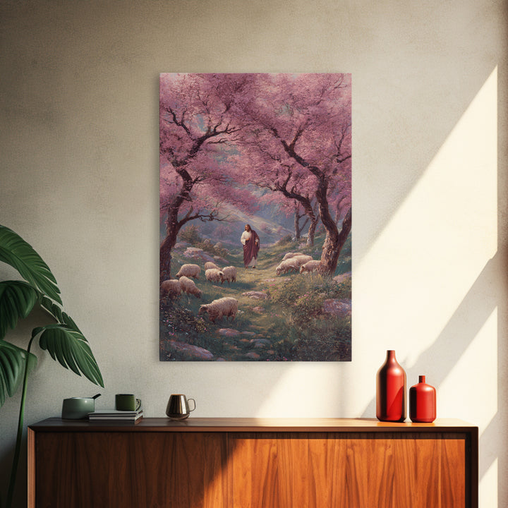 Risen Shepherd Walk – Framed Canvas Print – Jesus Canvas Art – Christian Art Painting – Christian Wall Art – Christian Art Work – Moody Chr