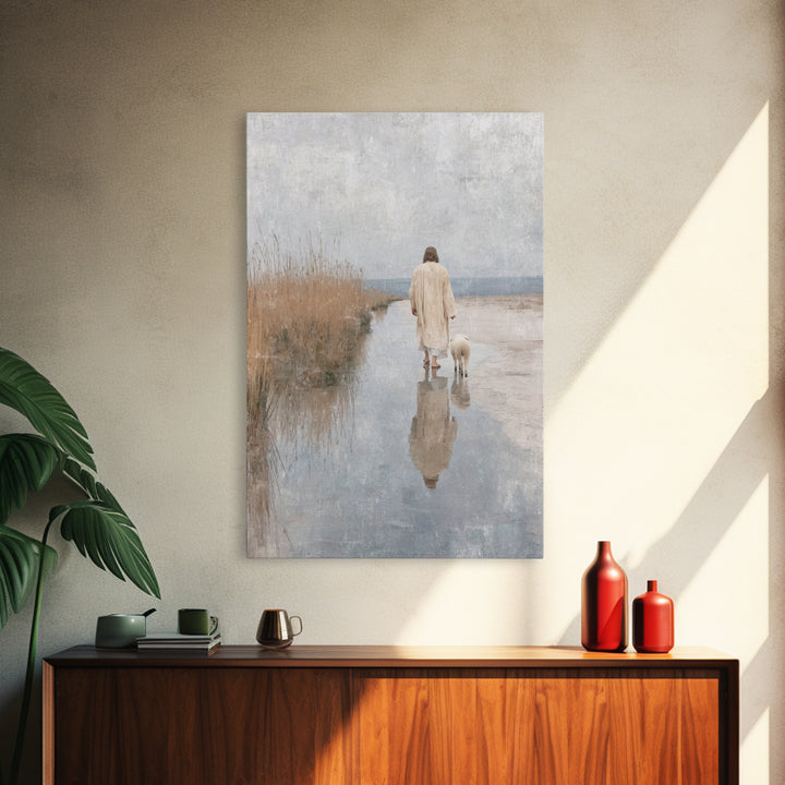 Hillside Shepherd Peace | Framed Canvas Print | Christian Wall Art | Jesus Art Canvas | Vintage Christian Art | Christian Painting | Christ