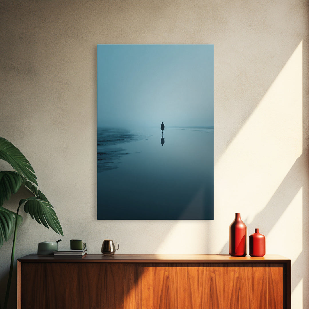 Blue Stillness , Framed Canvas Print, Christian Wall Art, Christian Art Canvas, Jesus Painting, Blue Christian Art, Moody Christian Art