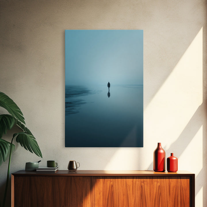 Blue Stillness , Framed Canvas Print, Christian Wall Art, Christian Art Canvas, Jesus Painting, Blue Christian Art, Moody Christian Art
