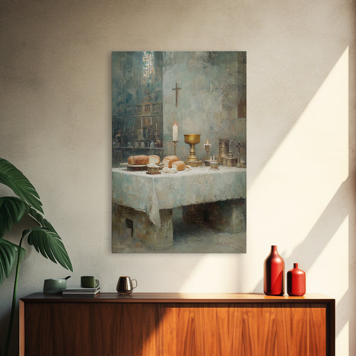 Holy Supper Glow, Framed Canvas Print, Christian Art Print, Christian Wall Art, Moody Christian Art, Christian Christmas Art
