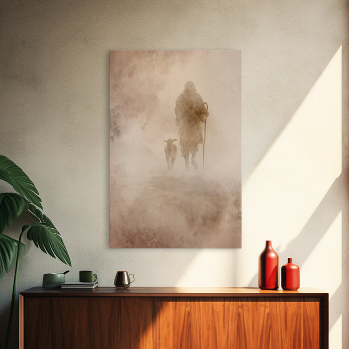 Guiding Shepherd , Framed Canvas Print, Christian Art Canvas, Christian Wall Art, Christian Painting, Christian Art Print
