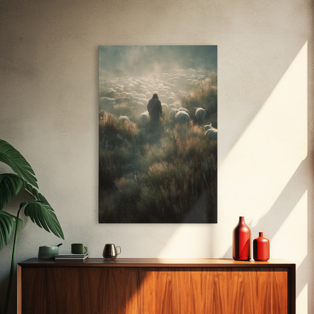 Silent Shepherd Path – Framed Canvas Print – Christian Art Work – Jesus Canvas Art – Christian Wall Art – Moody Christian Art – Christian D
