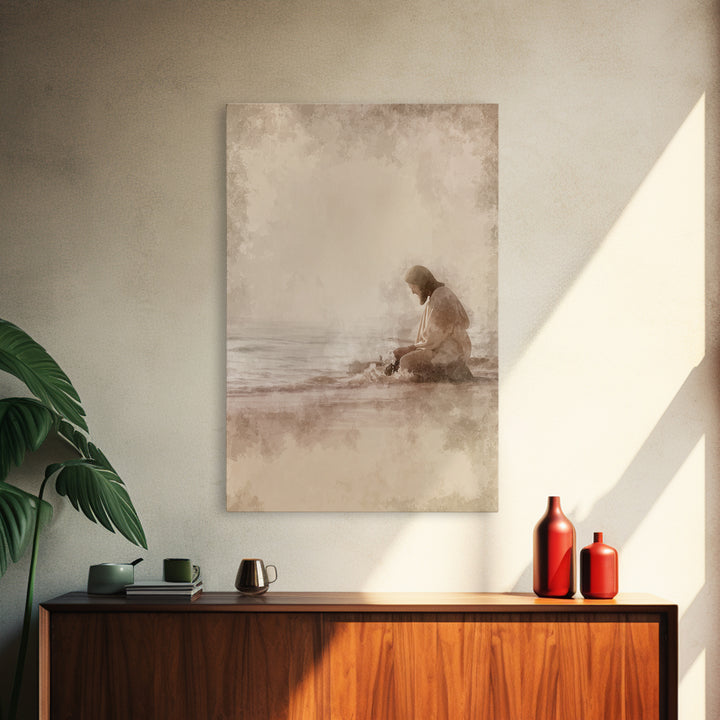 Sacred Tides Whisper – Framed Canvas Print – Christian Wall Art – Jesus Canvas Art – Christian Art Canvas – Minimalist Christian Art – Chri