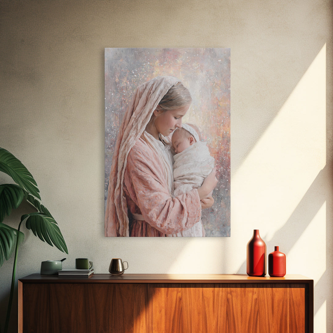 Motherly Devotion – Framed Canvas Print – Christian Wall Art – Mary And Jesus Painting – Christian Art Canvas – Christian Gift – Christmas