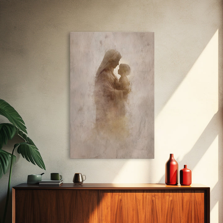 Sacred Embrace | Framed Canvas Print | Christian Wall Art | Mary And Jesus Painting | Christian Art Canvas | Vintage Christian Art | Christ
