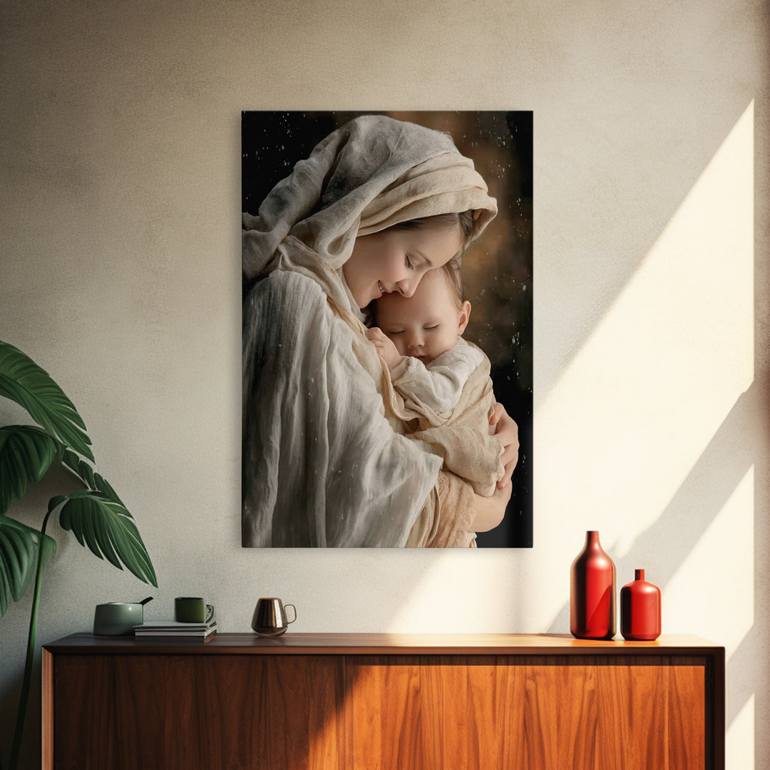 Tender Morning Peace - Framed Canvas Print - Christian Wall Art - Christian Art Canvas - Mary And Jesus Painting - Christmas Wall Art - Chr