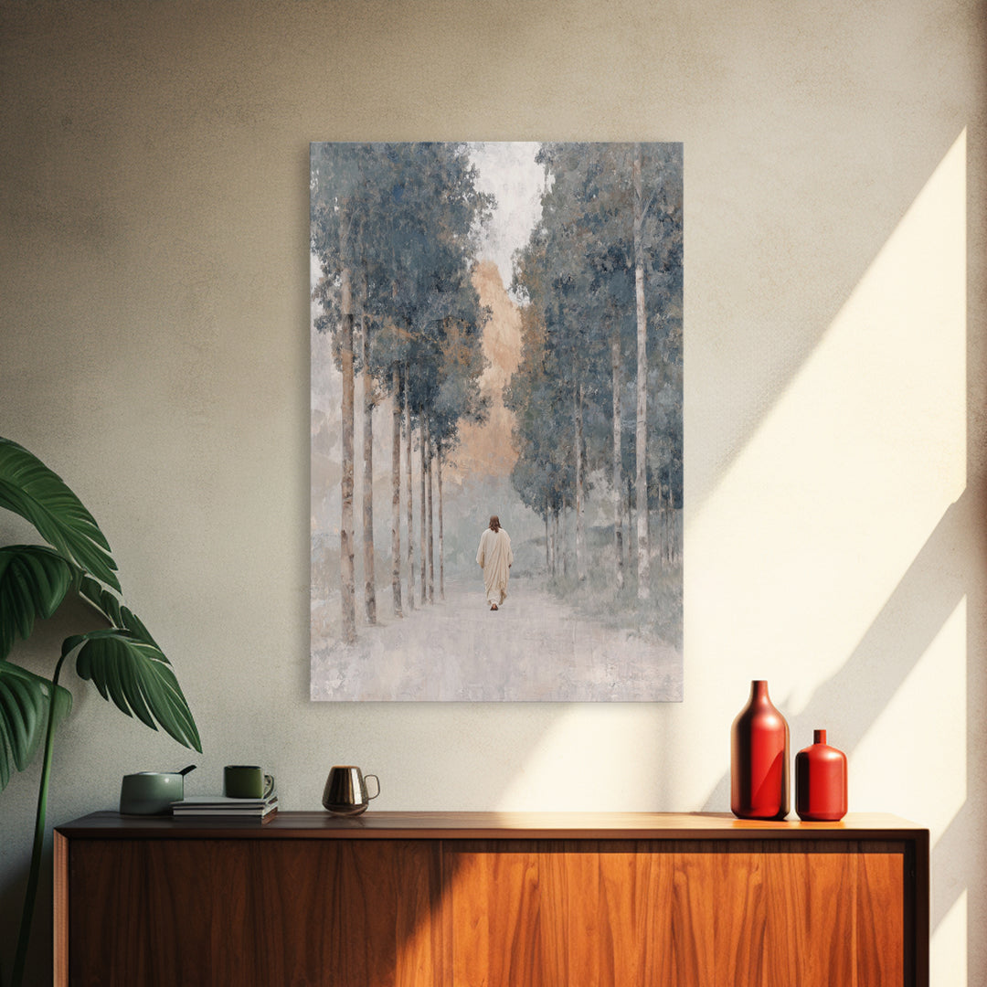 Walk In Peace – Framed Canvas Print – Christian Art Canvas – Blue Christian Art – Christian Wall Art – Christian Painting – Unique Christia