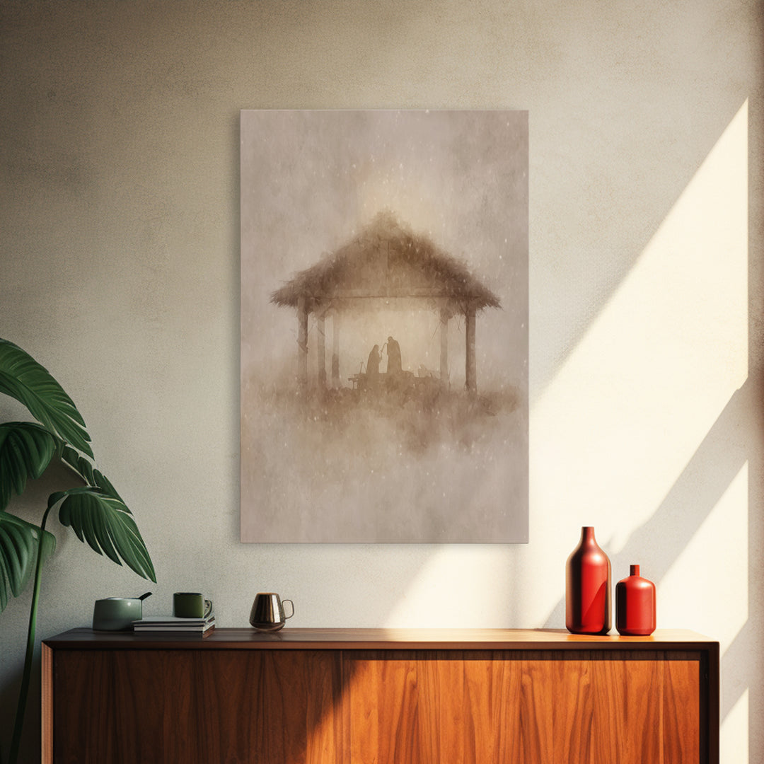 Humble Manger Glow | Framed Canvas Print | Christmas Art | Christian Christmas Decor | Christian Art Canvas | Christmas Wall Art