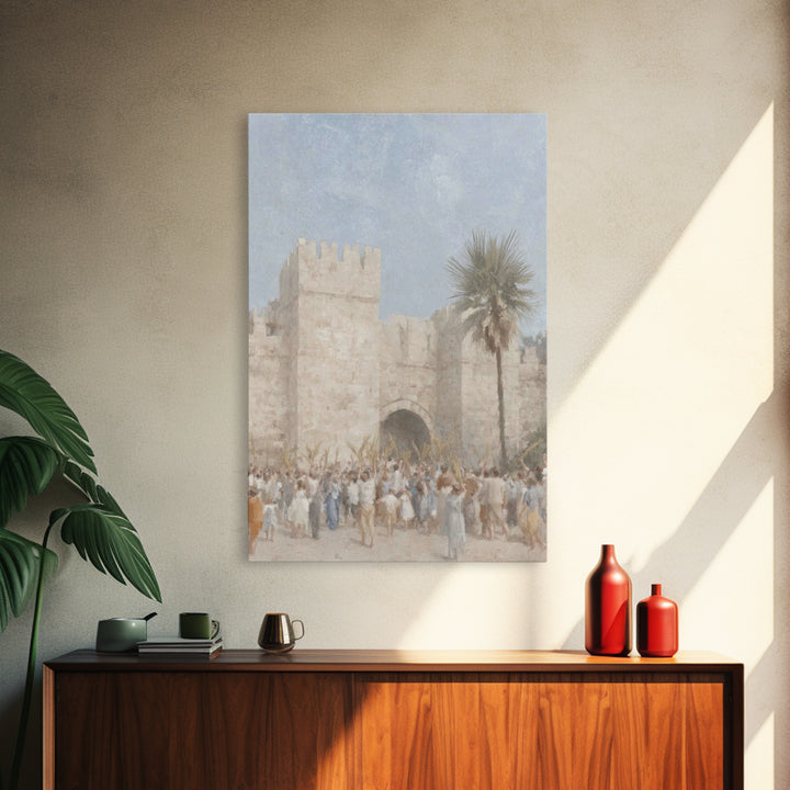 Palm Day Rejoicing, Framed Canvas Print, Christian Art Canvas, Christian Wall Art, Subtle Christian Art, Christian Art Prints