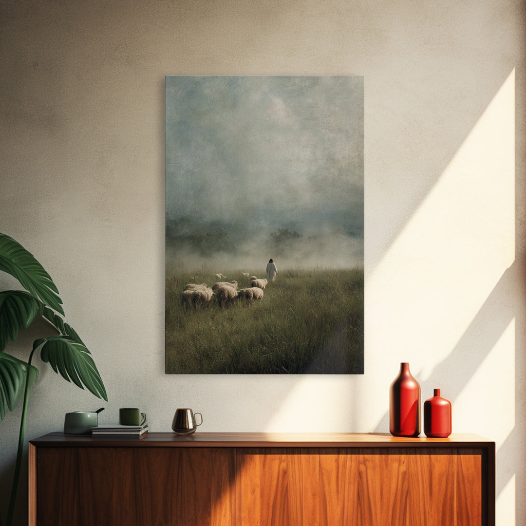 Blessed Shepherd Path – Framed Canvas Print – Jesus Painting – Christian Art Canvas – Christian Wall Art – Large Christian Painting