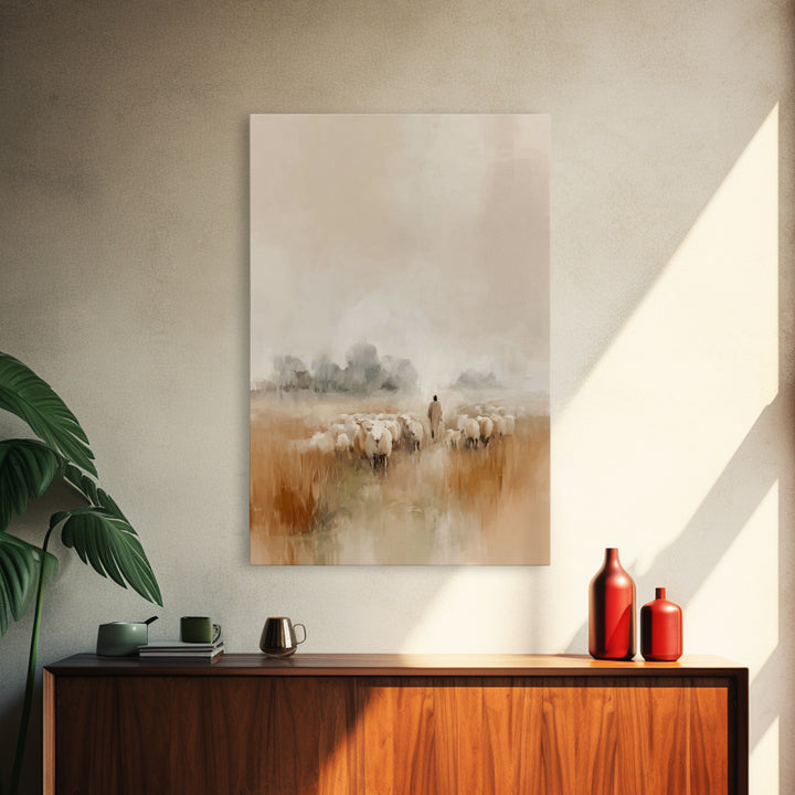 Pasture Of Peace, Framed Canvas Print, Christian Art Canvas, Jesus Wall Art, Subtle Christian Paintings, Christian Decor