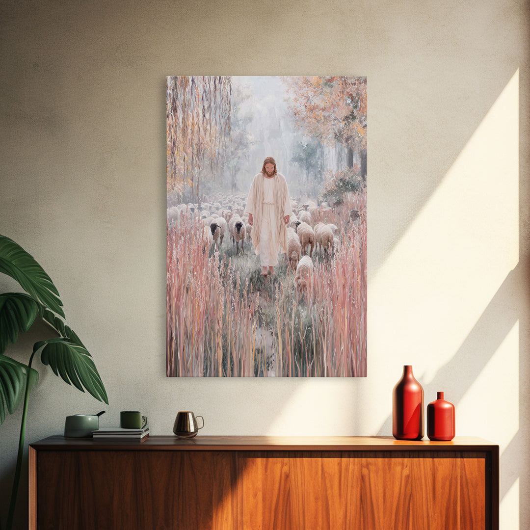 Shepherd Of Light | Framed Canvas Print | Jesus Painting Canvas | Christian Art | Large Jesus Wall Art | Modern Christian Painting