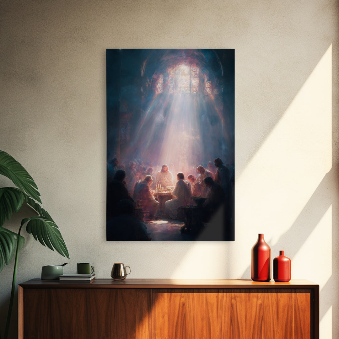 Table Of Light – Framed Canvas Print – Christian Art Canvas – Christian Wall Art – Large Jesus Painting – Modern Christian Art – Christian