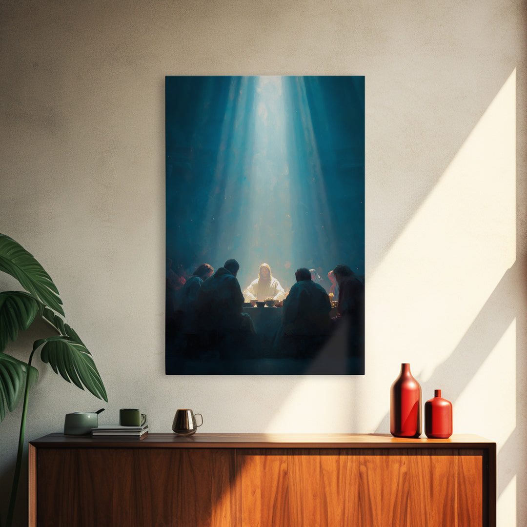 Light Of Communion – Framed Canvas Print – Christian Art Canvas – Christian Wall Art – Large Christian Painting – Moody Christian Art – Jes