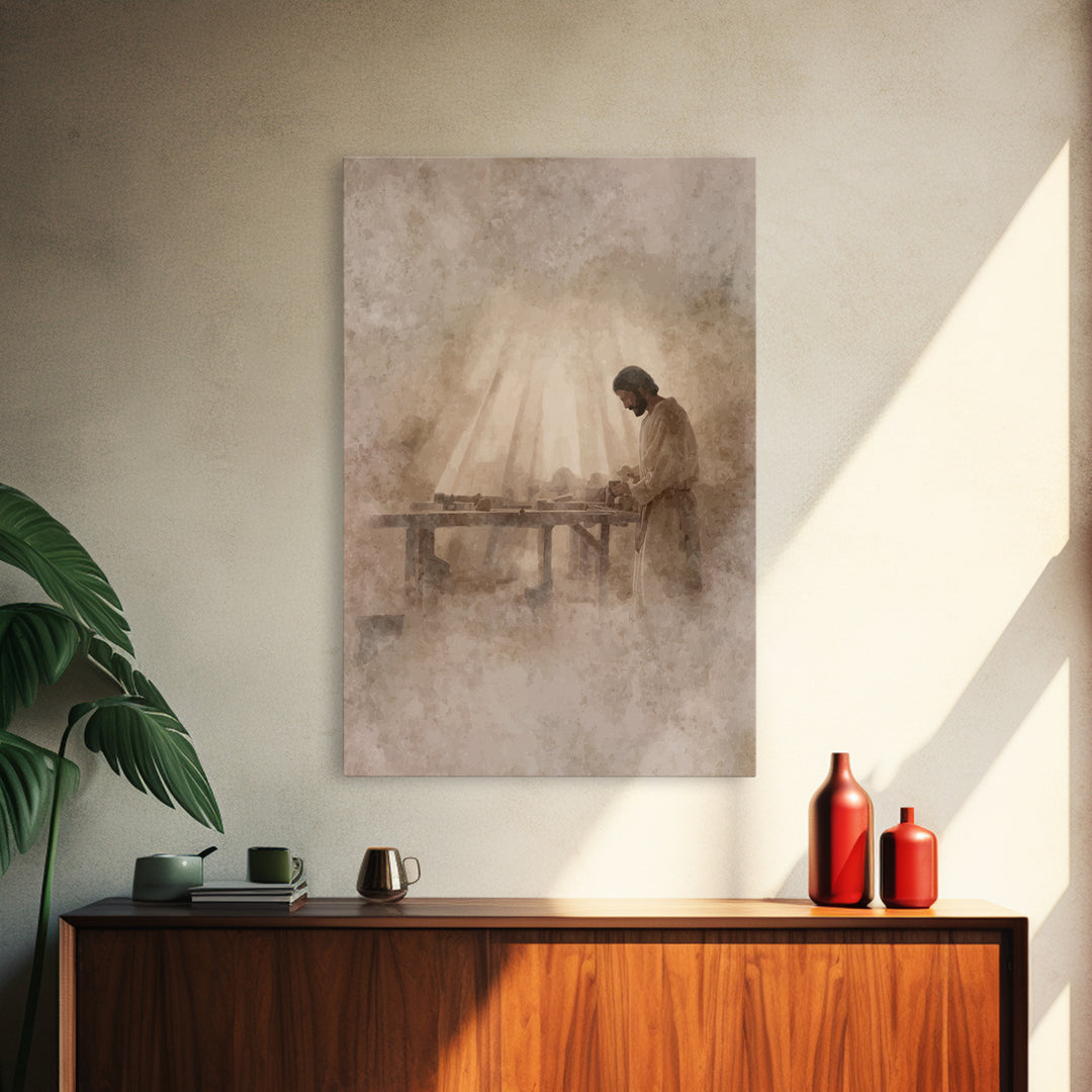 Carpenter’s Grace – Framed Canvas Print – Christian Art Canvas – Christian Wall Art – Christian Painting – Vintage Christian Art – Christia