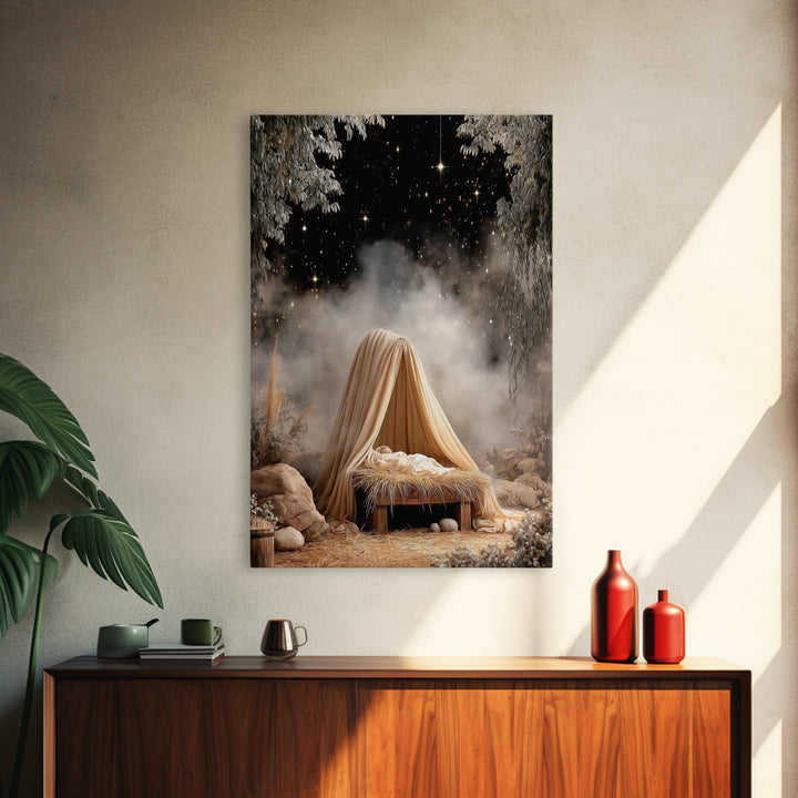Guiding Star Cradle – Framed Canvas Print – Christian Wall Art – Jesus Painting – Christmas Art – Christian Christmas Decor – Christian Art