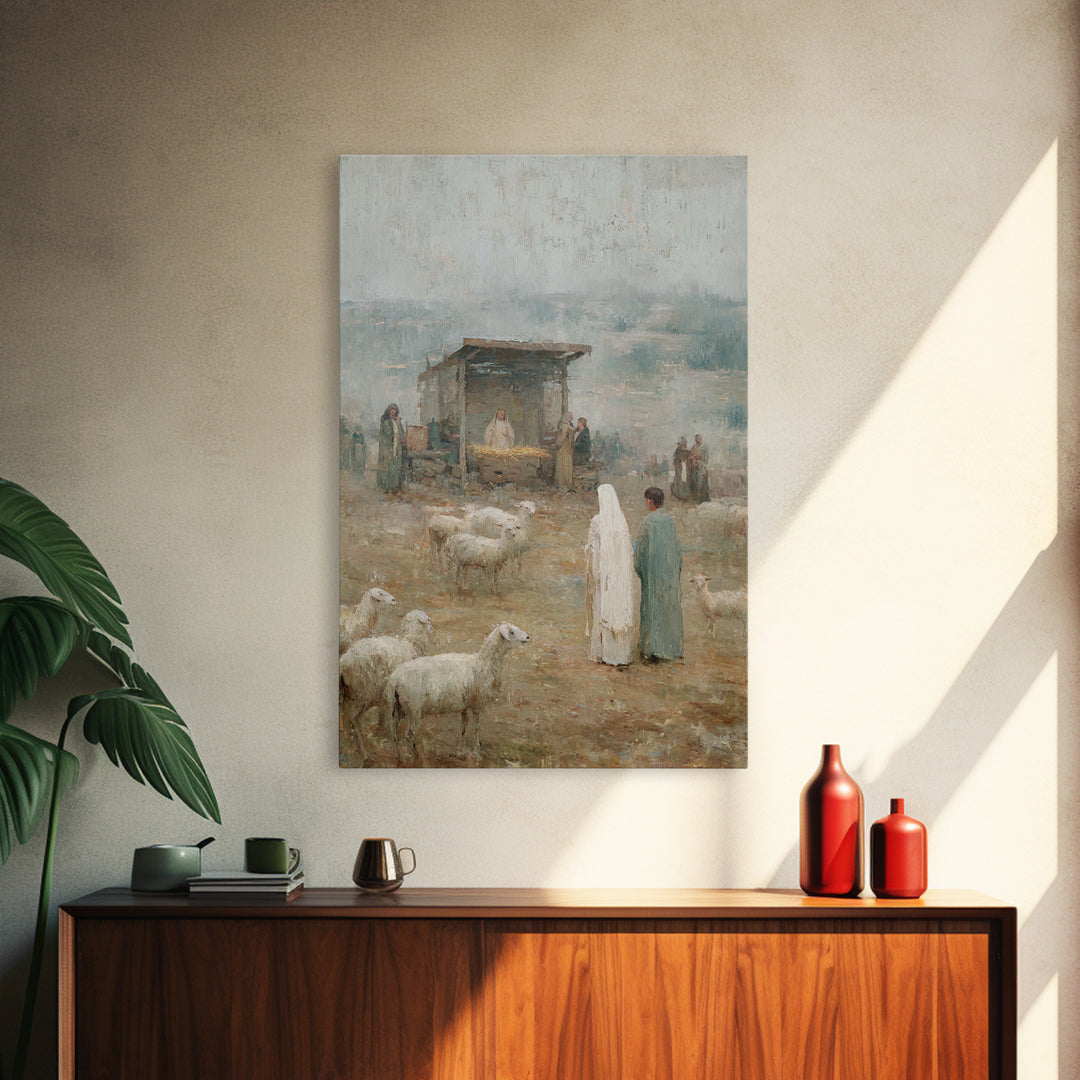 Shepherds In Wonder – Framed Canvas Print – Christian Art Canvas – Christmas Wall Art – Jesus Painting – Christian Christmas Art – Vintage