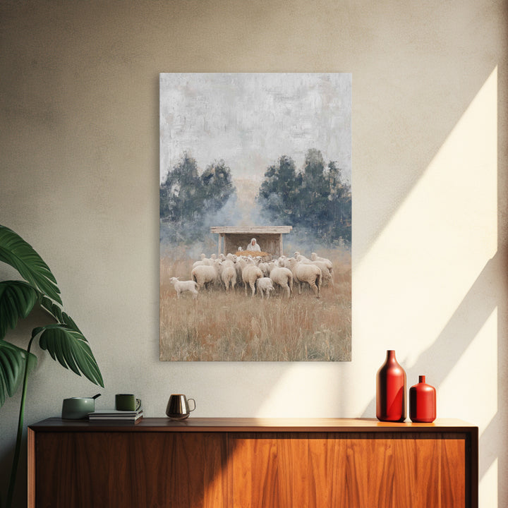 Flock Of Grace – Framed Canvas Print – Christian Christmas Art – Jesus Painting – Christian Wall Art – Christmas Canvas Wall Art – Christia