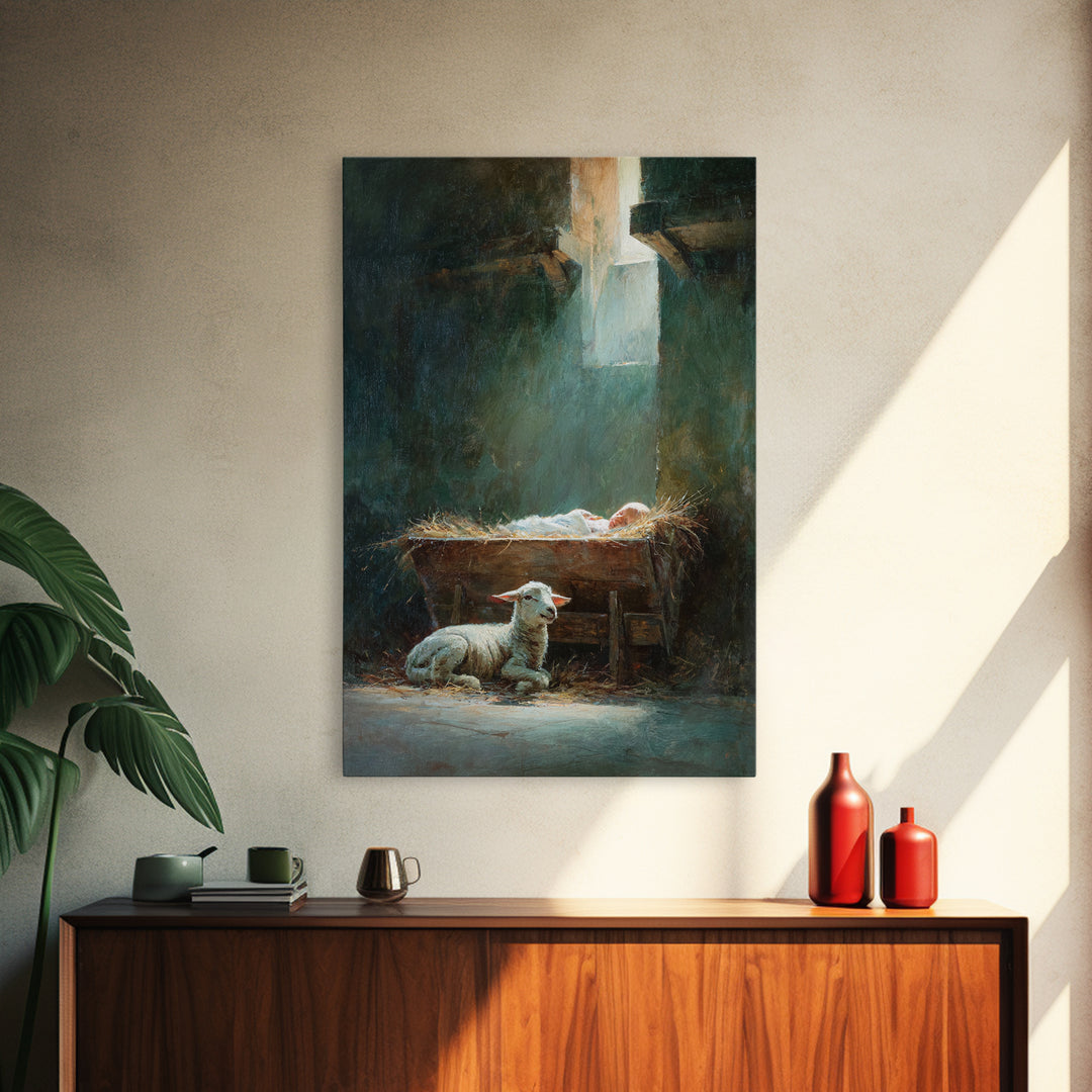 Father’s Gentle Watch – Framed Canvas Print – Christian Wall Art – Jesus Painting – Christian Art Canvas – Christmas Art Prints – Christian